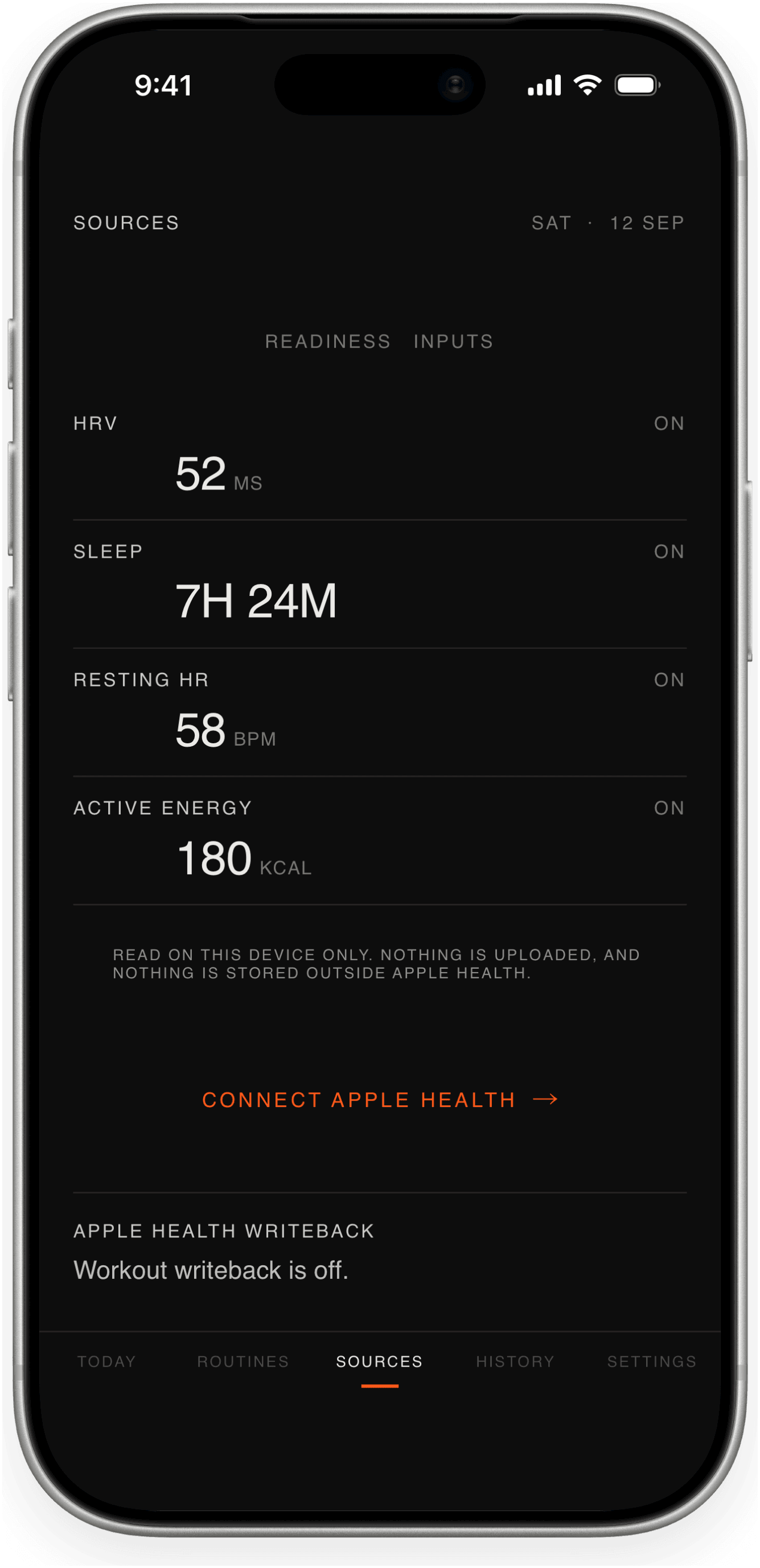 OneMore Sources shown with demonstration inputs in approved iPhone product photography.