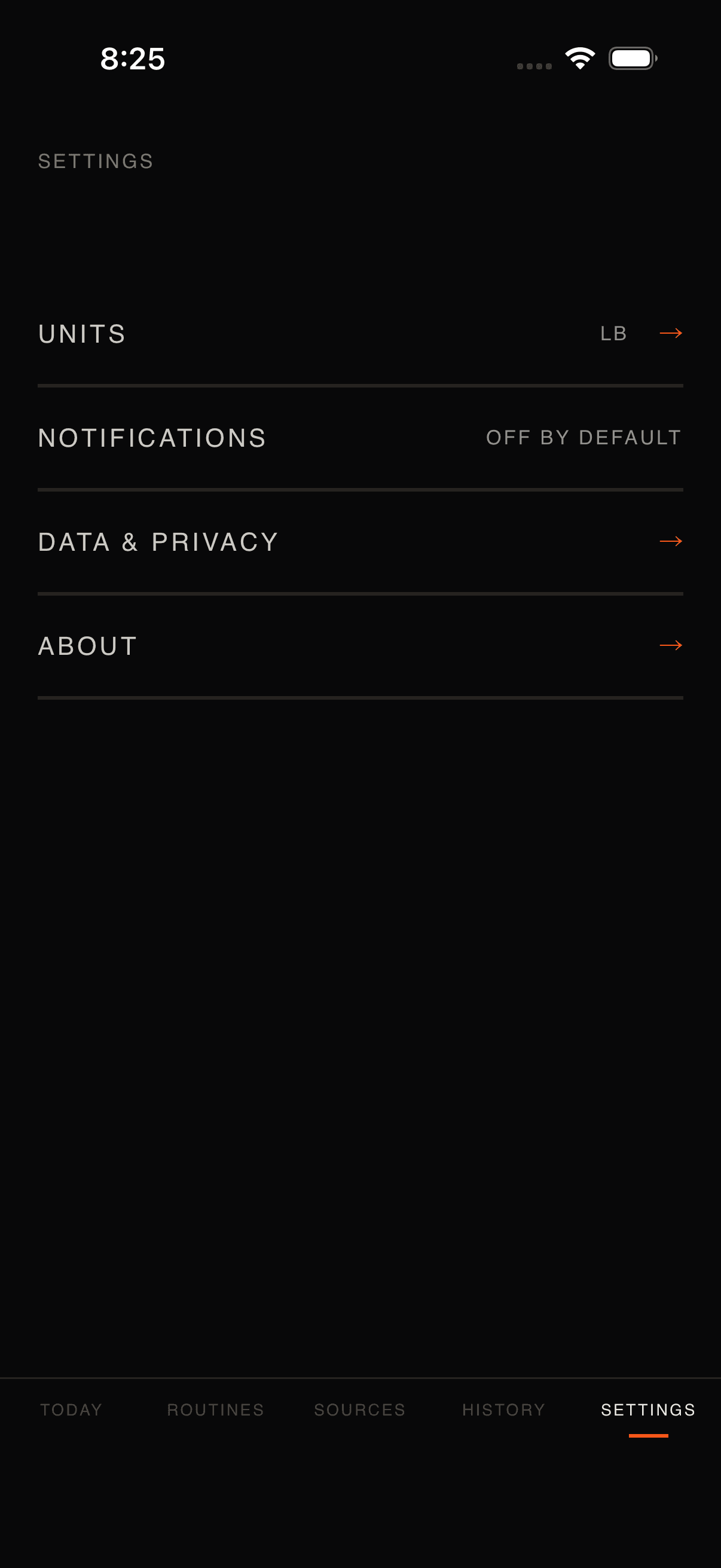 OneMore Settings screen captured from the current iOS build.