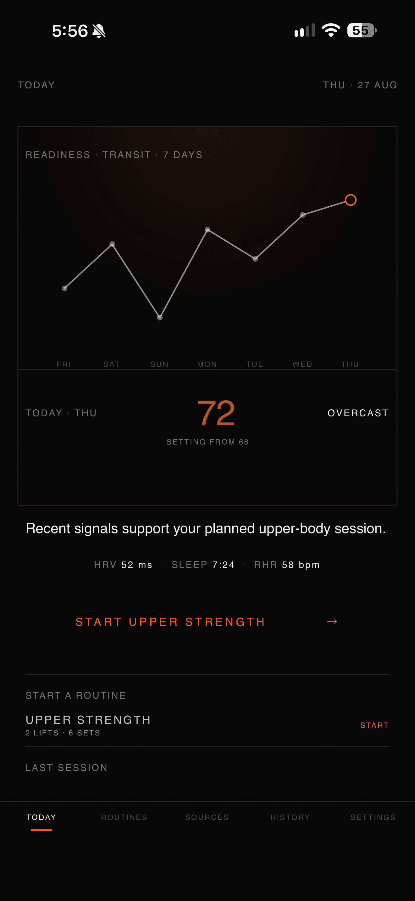 OneMore Today / Readiness screen captured from the current iOS build.